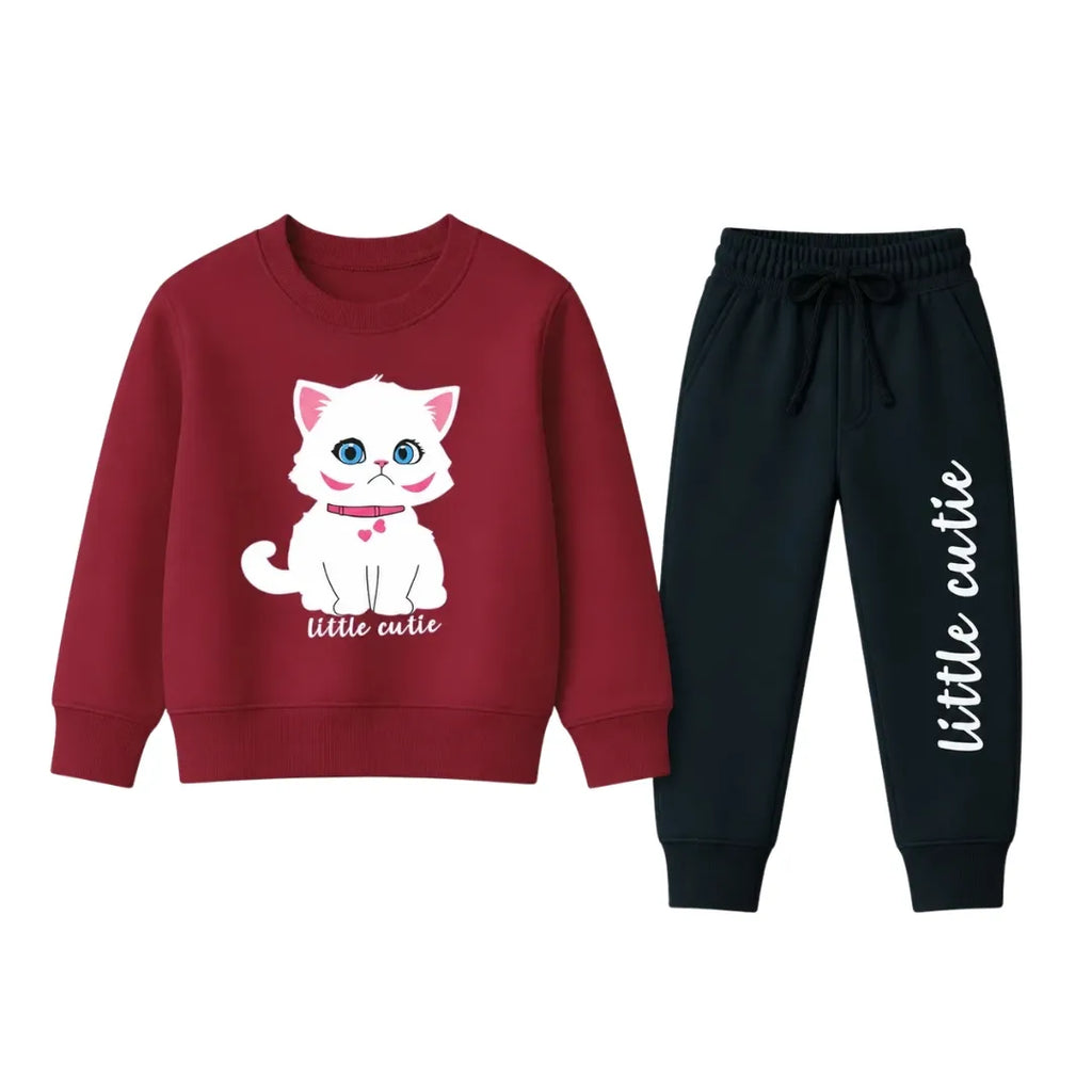 Girls Maroon Little Cutie Print Winter Coord Set (2 Piece) Size 1 - 12 Years