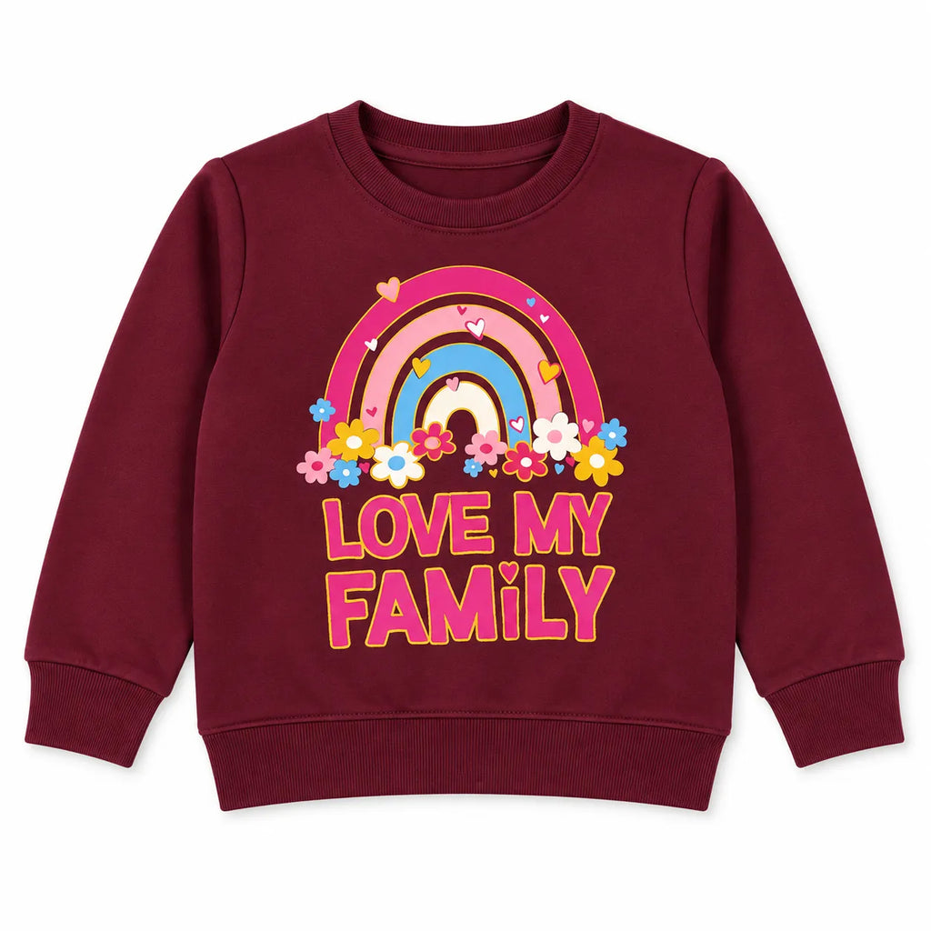 Girls Maroon Love My Family Winter Sweatshirt (Size 9 Months - 12 Years)