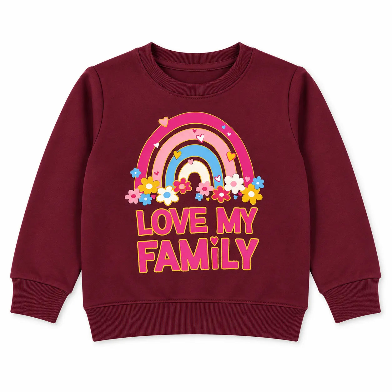 Girls Maroon Love My Family Winter Sweatshirt (Size 9 Months - 12 Years)