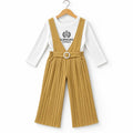 Girls Mustard Balenciaga Paris Print Dangri Jumpsuit – 2 Piece (Size 4 - 10 Years)