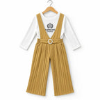 Girls Mustard Balenciaga Paris Print Dangri Jumpsuit – 2 Piece (Size 4 - 10 Years)
