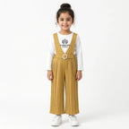 Girls Mustard Balenciaga Paris Print Dangri Jumpsuit – 2 Piece (Size 4 - 10 Years)