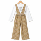 Girls Mustard CHANEL Check Print Dangri Jumpsuit – 2 Piece (Size 4 - 10 Years)