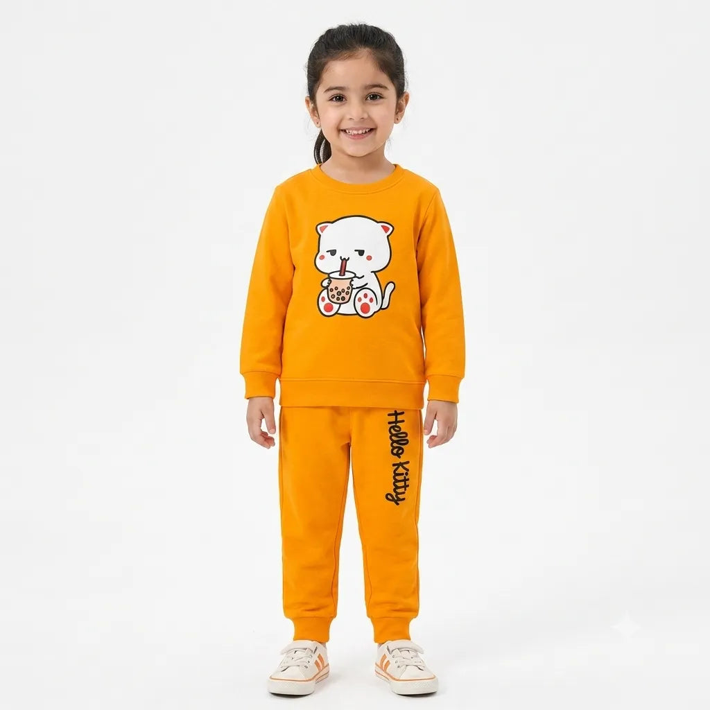 Girls Mustard Cute Kitty Winter Coord Set (2 Piece) - Size 1 - 12 Years