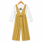 Girls Mustard Gucci Print Dangri Jumpsuit – 2 Piece (Size 4 - 10 Years)