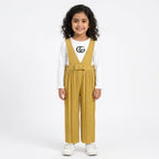 Girls Mustard Gucci Print Dangri Jumpsuit – 2 Piece (Size 4 - 10 Years)