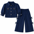 Girls Navy Blue Cotton Coord Set (2 Piece) - Age 2 - 10 Years