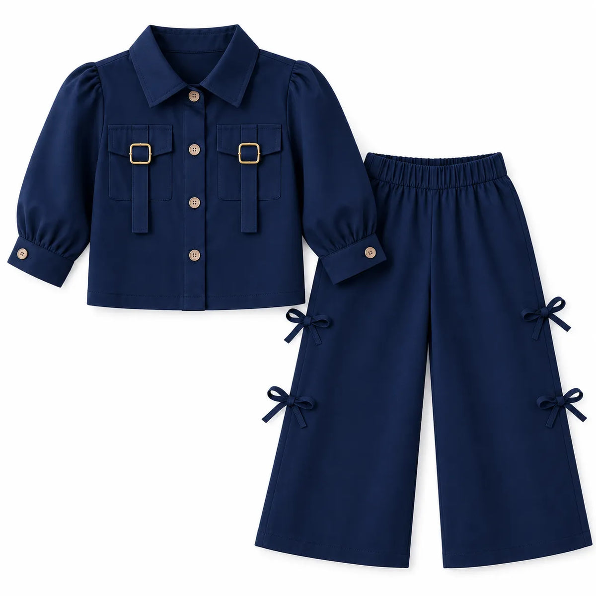 Girls Navy Blue Cotton Coord Set (2 Piece) - Age 2 - 10 Years