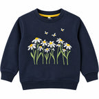 Girls Navy Blue Floral Winter Sweatshirt (Size 9 Months - 12 Years)