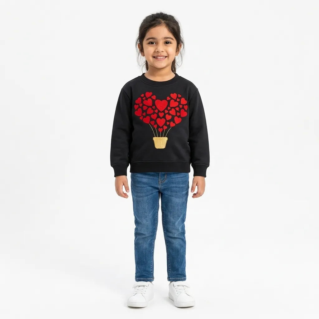 Girls Navy Blue Hearts Winter Sweatshirt (Size 9 Months - 12 Years)