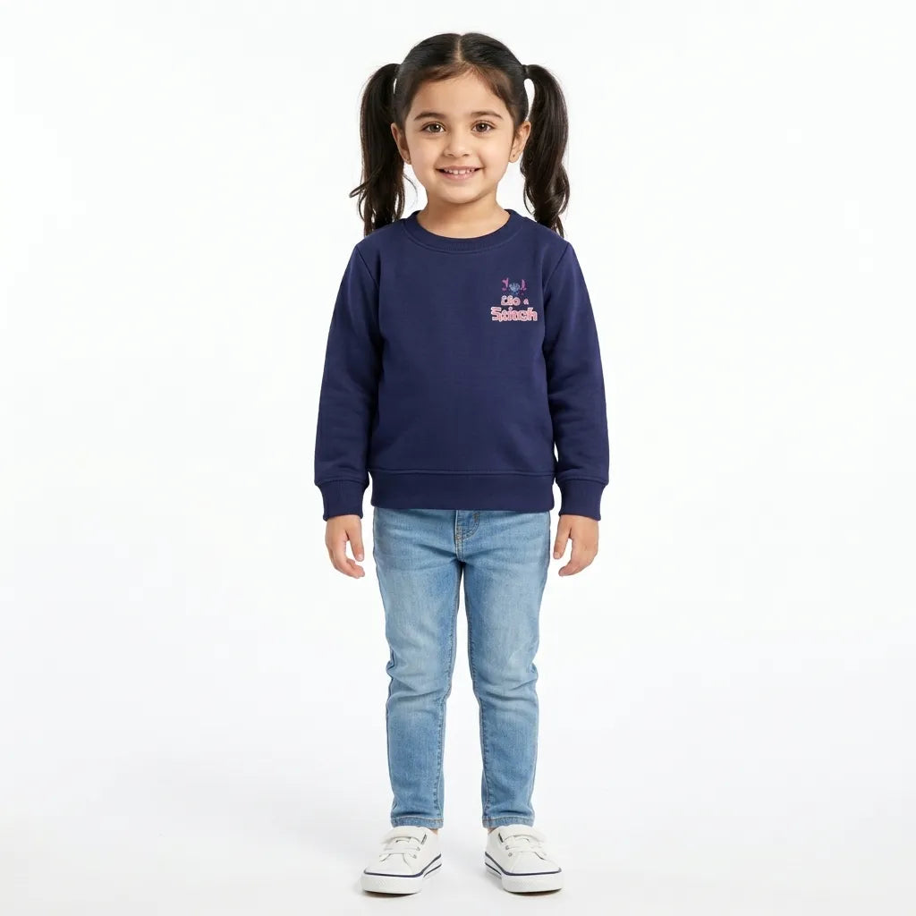 Girls Navy Blue Lilo & Stitch Winter Sweatshirt (Size 9 Months - 12 Years)