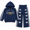 Girls Navy Blue London & Bow Winter Hoodie Coord Set (2 Piece) - Size 1 - 12 Years