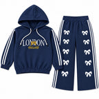 Girls Navy Blue London & Bow Winter Hoodie Coord Set (2 Piece) - Size 1 - 12 Years