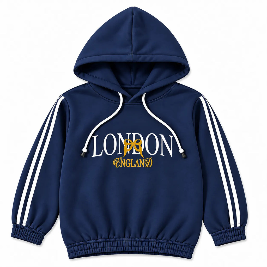 Girls Navy Blue London & Bow Winter Hoodie Coord Set (2 Piece) - Size 1 - 12 Years