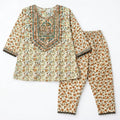 Girls Off White Floral 2 Piece Shalwar Kameez (Size 5 - 12 Years)