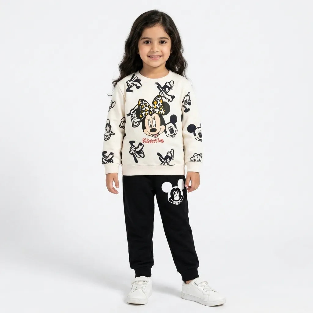 Girls Off White Minnie Mouse Winter Coord Set (2 Piece) - Size 1 - 12 Years