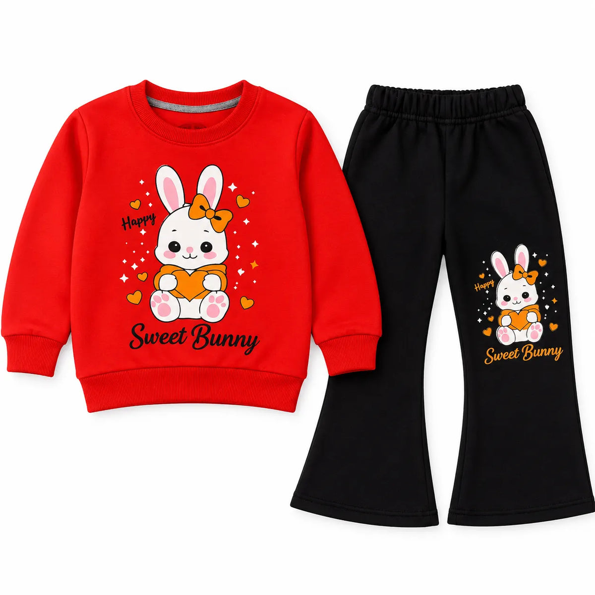 Girls Orange & Black Sweet Bunny Winter Coord Set (2 Piece) - Size 1 - 12 Years