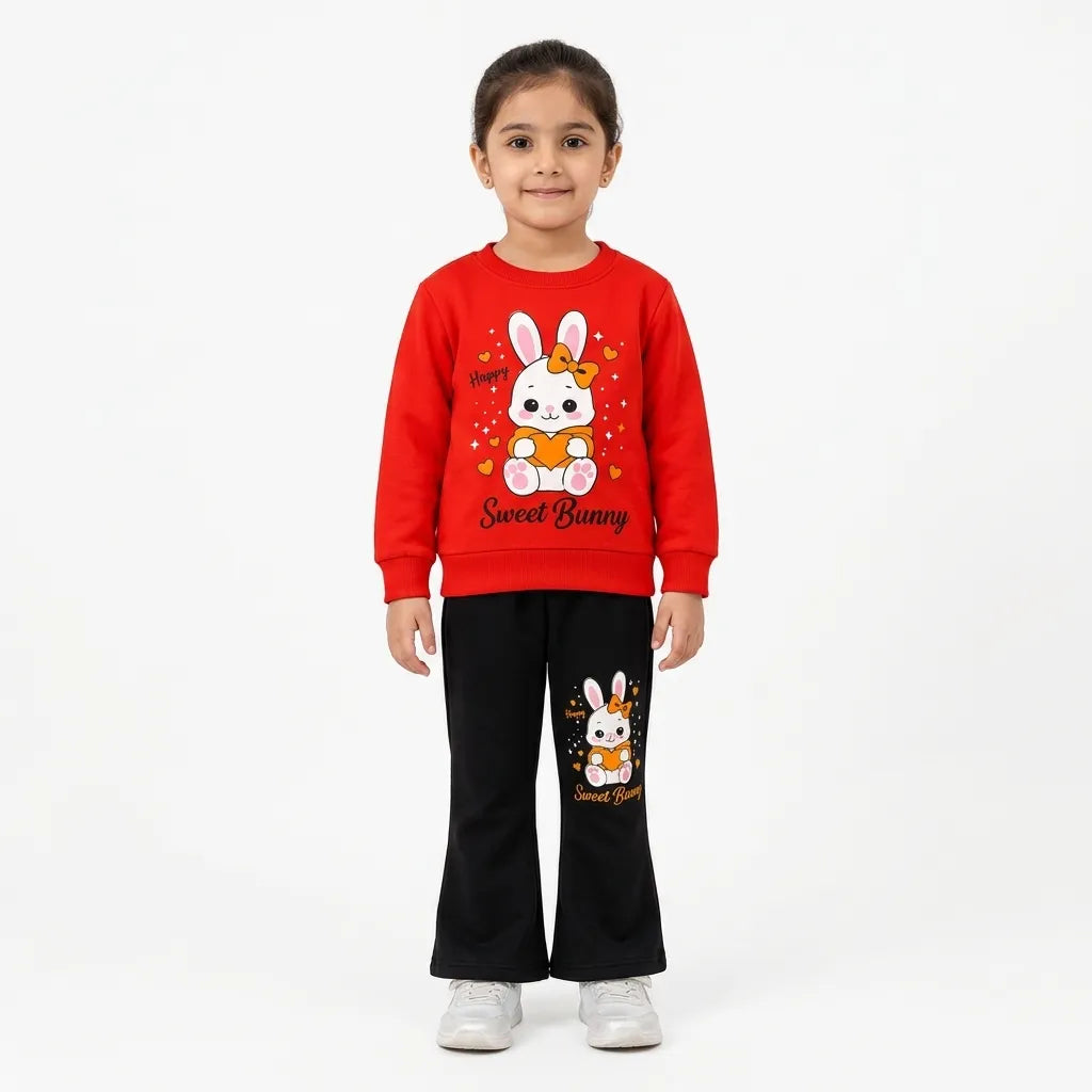 Girls Orange & Black Sweet Bunny Winter Coord Set (2 Piece) - Size 1 - 12 Years