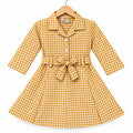 Girls Orange Checkered Cotton Winter Frock with Waist Belt (Size 1 - 7 Years)