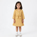 Girls Orange Checkered Cotton Winter Frock with Waist Belt (Size 1 - 7 Years)