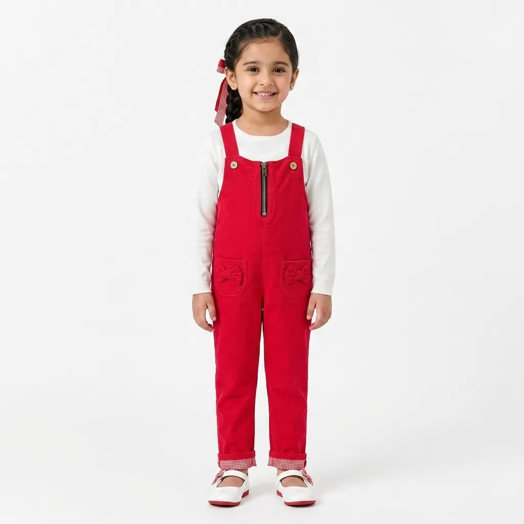Girls Pink Corduroy Dangri (Size 2-5 Years)