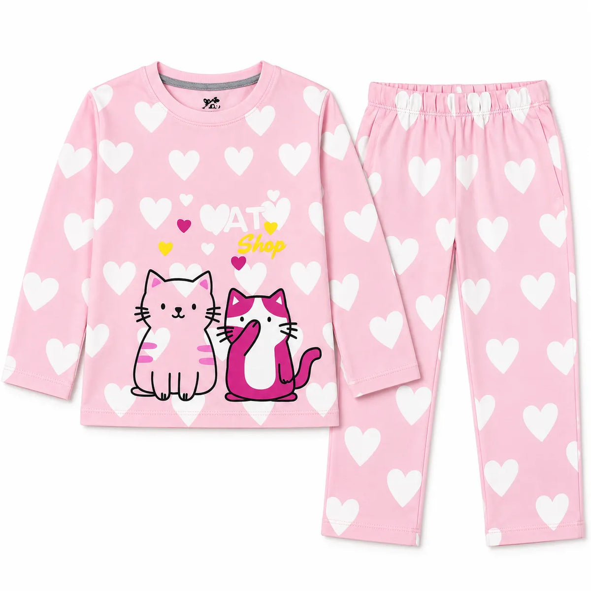 Girls Pink Cute Cat Summer Coord Set (2 Piece) - Size 1 - 12 Years