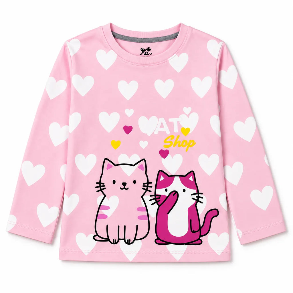 Girls Pink Cute Cat Summer Coord Set (2 Piece) - Size 1 - 12 Years