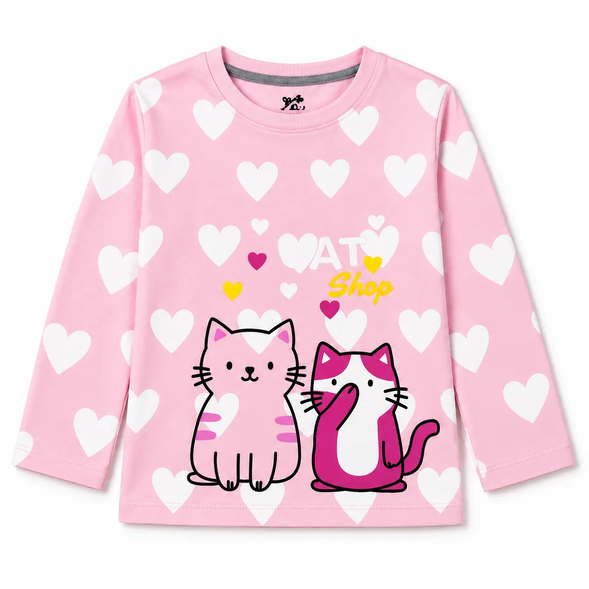 Girls Pink Cute Cat Summer Coord Set (2 Piece) - Size 1 - 12 Years