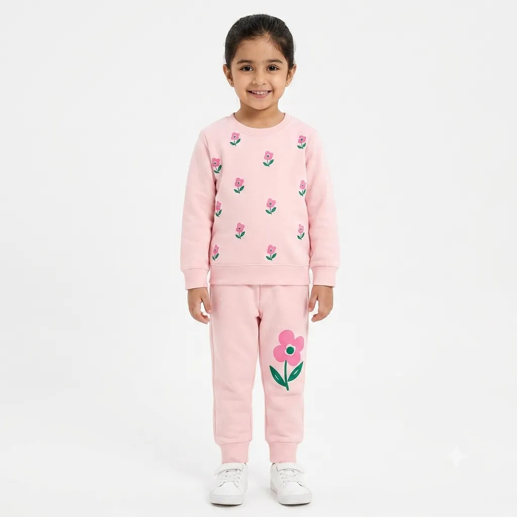 Girls Pink Floral Winter Coord Set (2 Piece) - Size 1 - 12 Years
