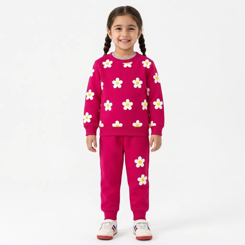 Girls Pink Floral Winter Coord Set (2 Piece) - Size 1 - 12 Years