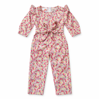 Girls Pink & Yellow Floral Print Jumpsuit - Cotton Fabric - Girls Kid Trendy Fashion - Affordable Summer Outfits - Kidswear Brand in Pakistan - Trendy Summer Articles - Lil' Cubs