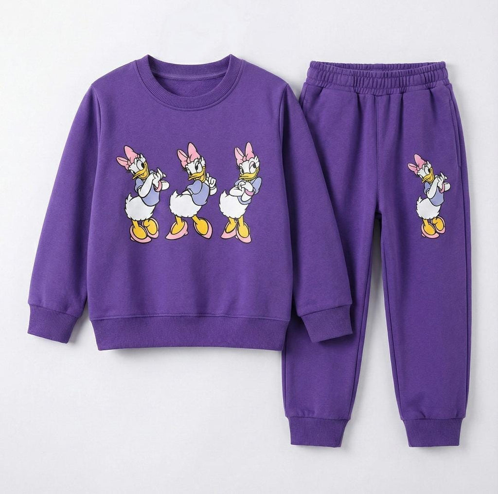 Girls purple cartoon fleece tracksuit