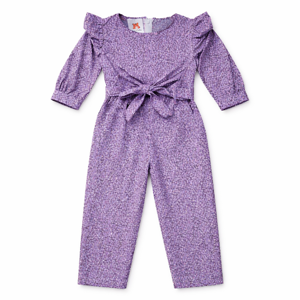 Girls Purple Floral Print Jumpsuit - Cotton Fabric - Girls Kid Trendy Fashion - Affordable Summer Outfits - Kidswear Brand in Pakistan - Trendy Summer Articles - Lil' Cubs
