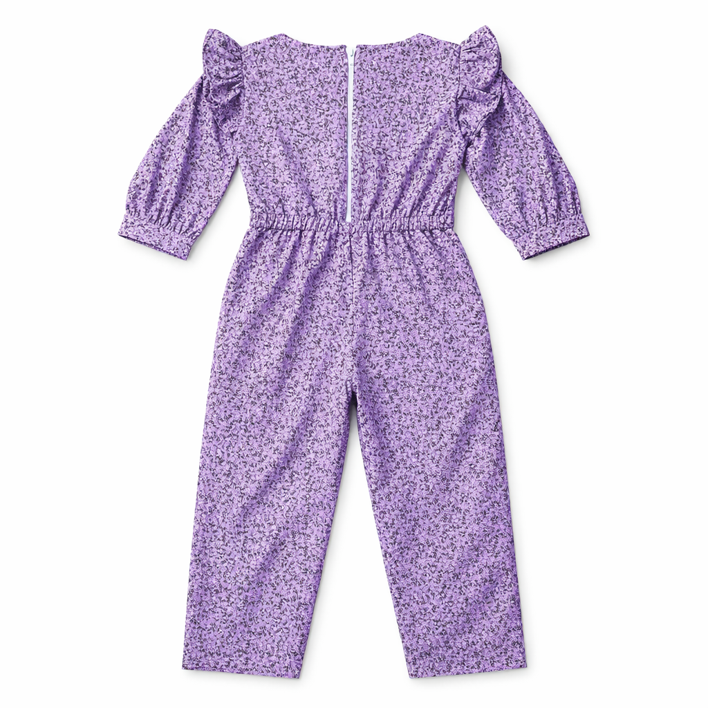 Girls Purple Floral Print Jumpsuit - Cotton Fabric - Girls Kid Trendy Fashion - Affordable Summer Outfits - Kidswear Brand in Pakistan - Trendy Summer Articles - Lil' Cubs