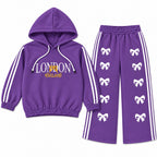 Girls Purple London & Bow Winter Hoodie Coord Set (2 Piece) - Size 1 - 12 Years