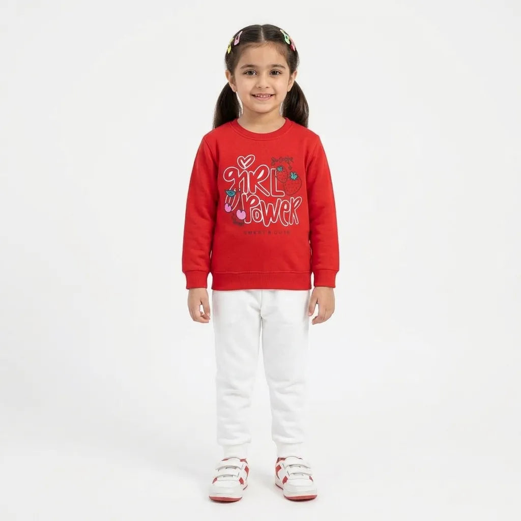 Girls Red Girl Power Winter Sweatshirt (Size 9 Months - 12 Years)