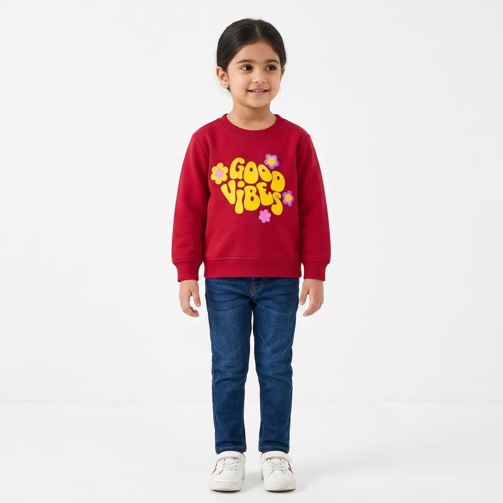 Girls Red Good Vibes Winter Sweatshirt (Size 9 Months - 12 Years)