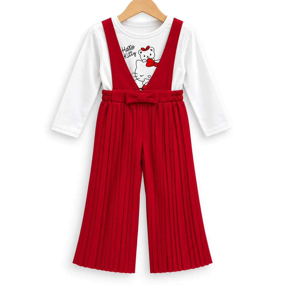 Girls Red Hello Kitty Print Dangri Jumpsuit – 2 Piece (Size 4 - 10 Years)