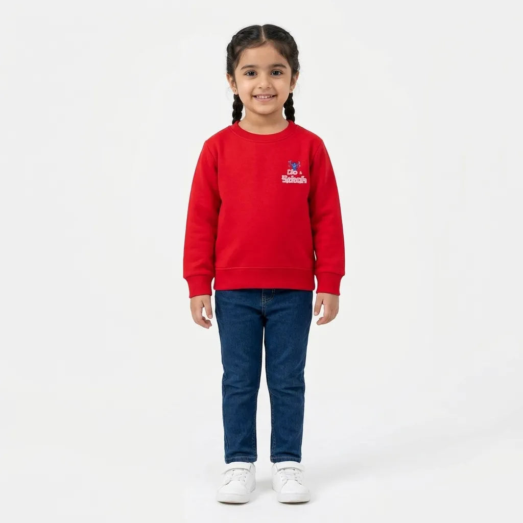 Girls Red Lilo & Stitch Winter Sweatshirt (Size 9 Months - 12 Years)
