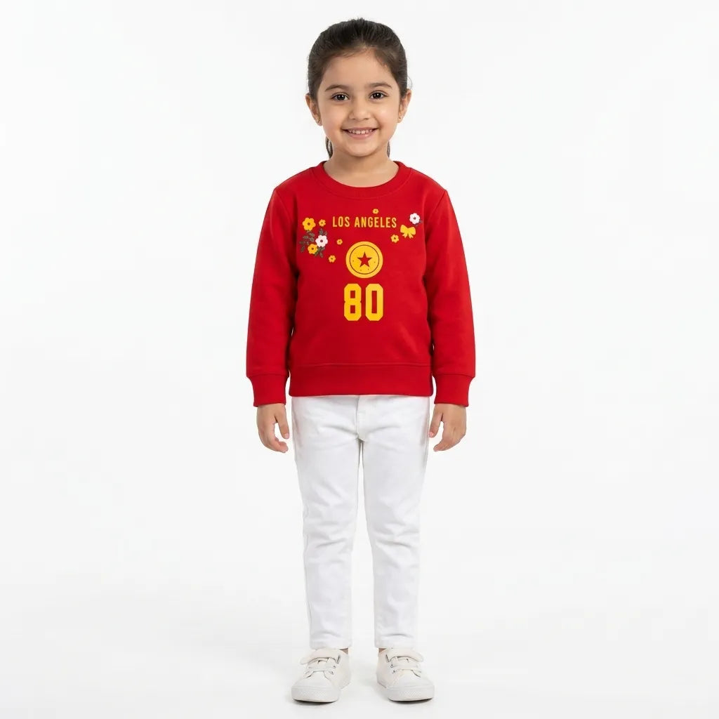Girls Red Los Angeles 80 Winter Sweatshirt (Size 9 Months - 12 Years)