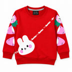 Girls red rabbit print winter coord set by Lil' Cubs, includes a cozy top and matching pants for sizes 1 to 12 years.
