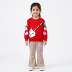 Girls red rabbit winter 2-piece coord set by Lil' Cubs, featuring a cozy red top and matching bottoms for ages 1-12 years.