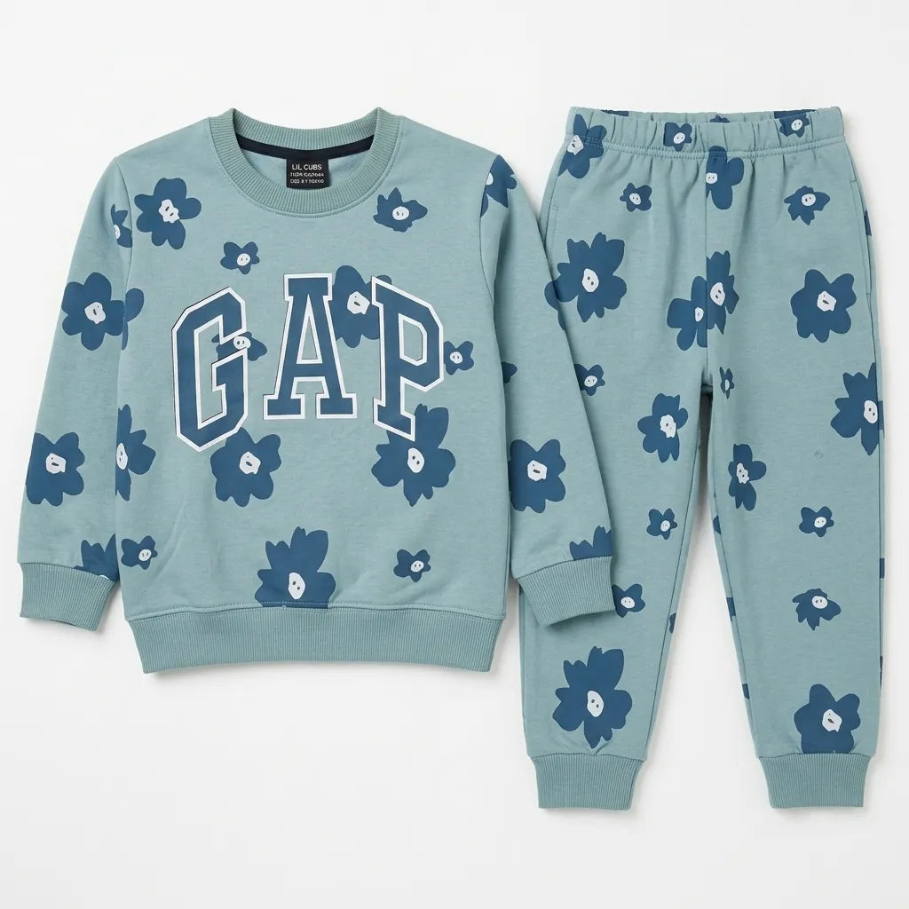 Girls Sea Green GAP & Floral Winter Coord Set (2 Piece) - Size 1 - 12 Years