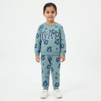 Girls sea green floral winter 2-piece coord set by Lil' Cubs, includes a cozy top and matching pants for sizes 1 to 12 years.