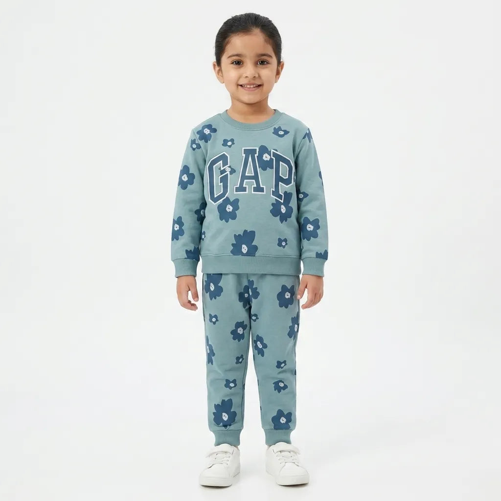 Girls Sea Green GAP & Floral Winter Coord Set (2 Piece) - Size 1 - 12 Years