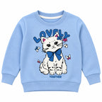 Girls Sky Blue Lovely Cat Winter Sweatshirt (Size 9 Months - 12 Years)