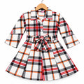Girls White Checkered Cotton Winter Frock with Waist Belt (Size 1 - 7 Years)
