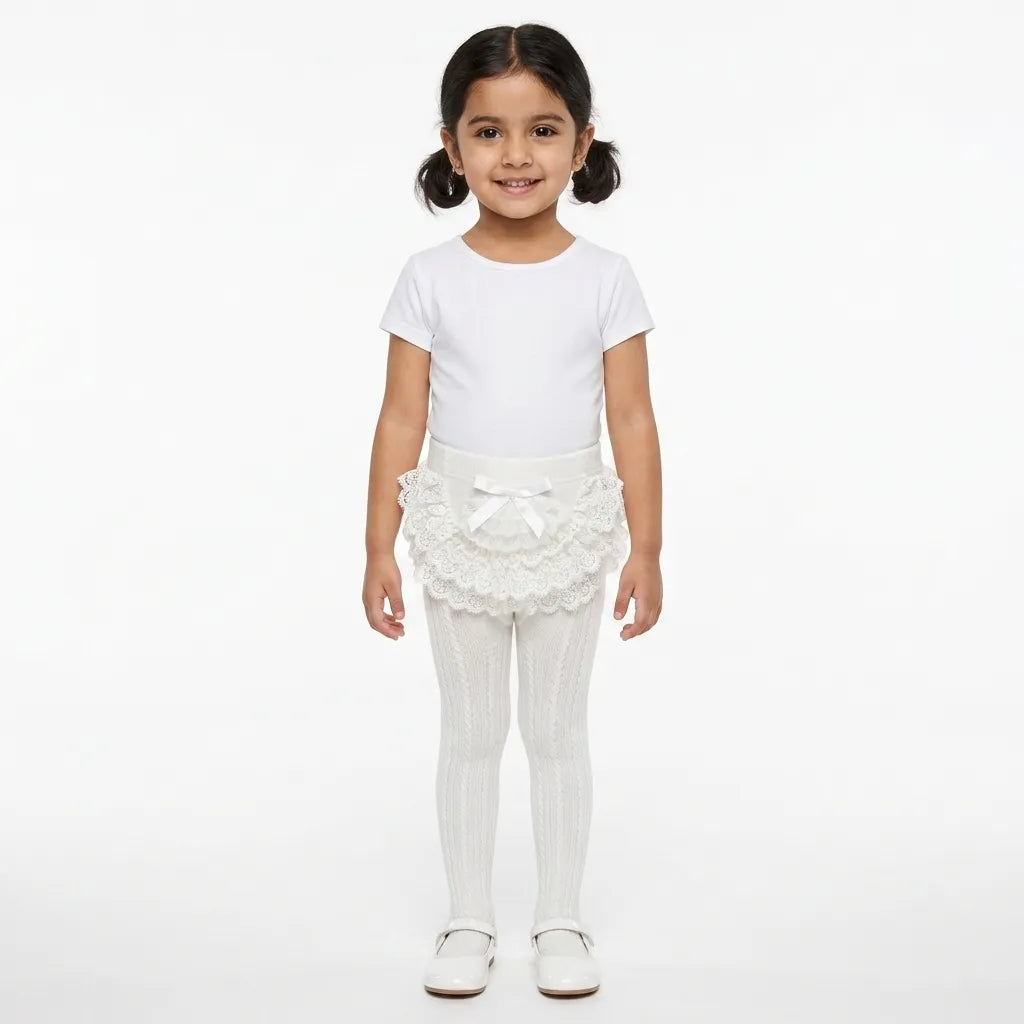 Girls White Floral Cotton Leggy (Size 1-5 Years)
