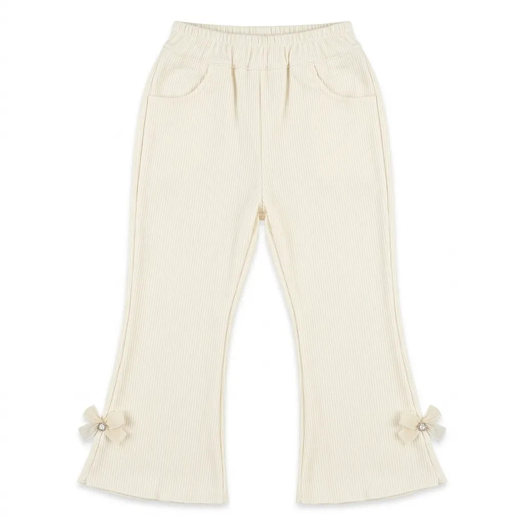 Girls White Imported Rib Trouser (Size 3 - 12 Years)