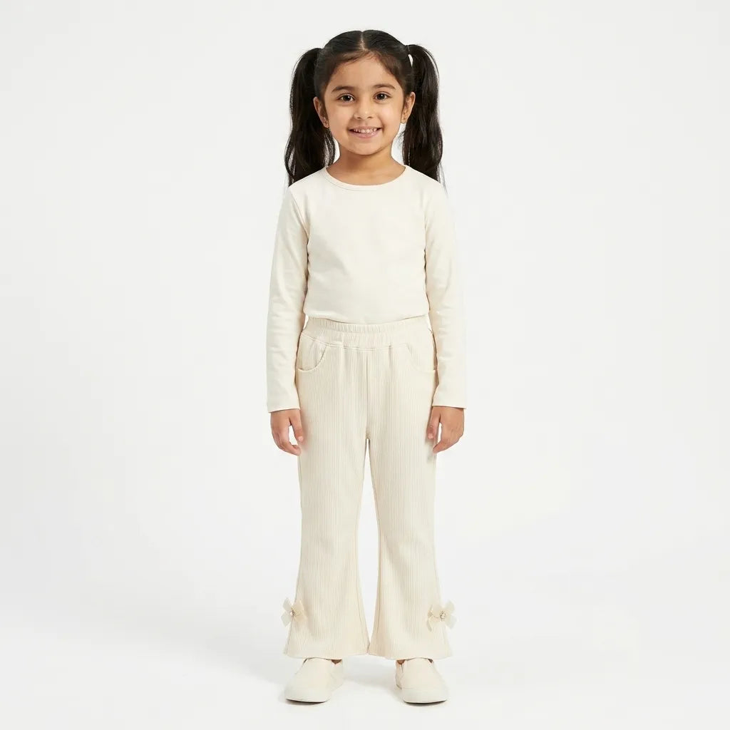 Girls White Imported Rib Trouser (Size 3 - 12 Years)